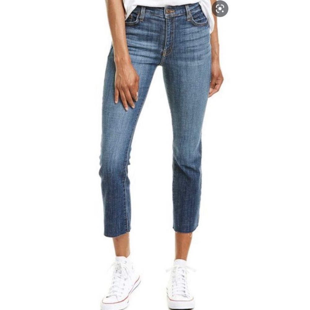Pistola Straight Leg High Rise Cropped Raw Hem Blue Jeans Size 29